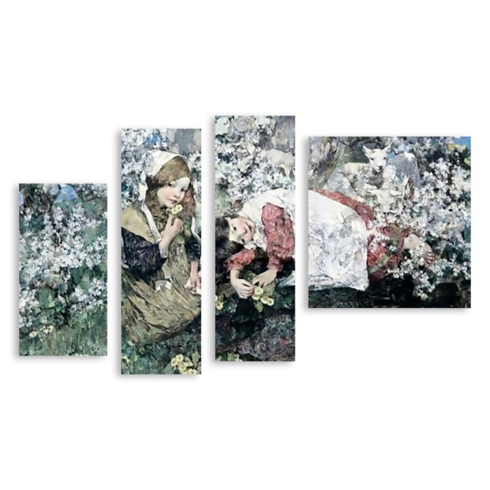 Модульная картина "Девочки на поляне" 150*88 см