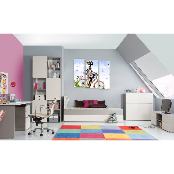 Модульная картина на стекле "Девушка на велосипеде" 120*105 см