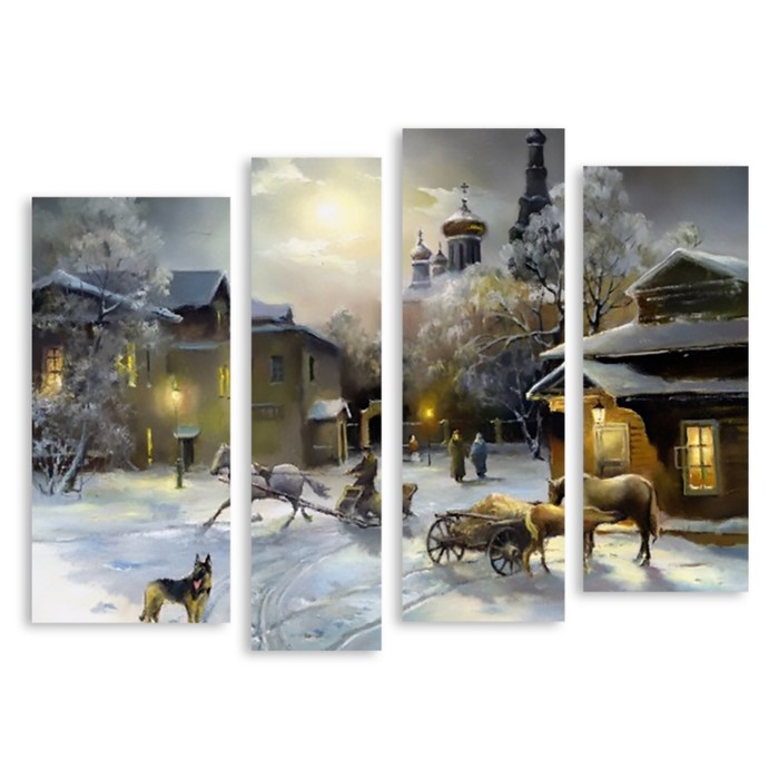 Модульная картина "Зима в деревне" 150*110 см