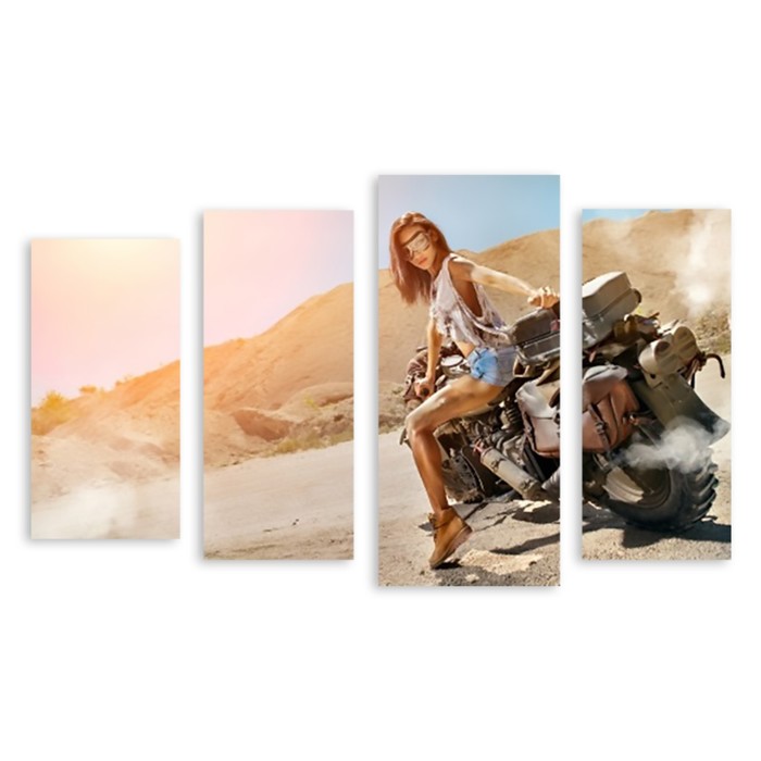 Модульная картина "Девушка и мотоцикл" 120*73 см