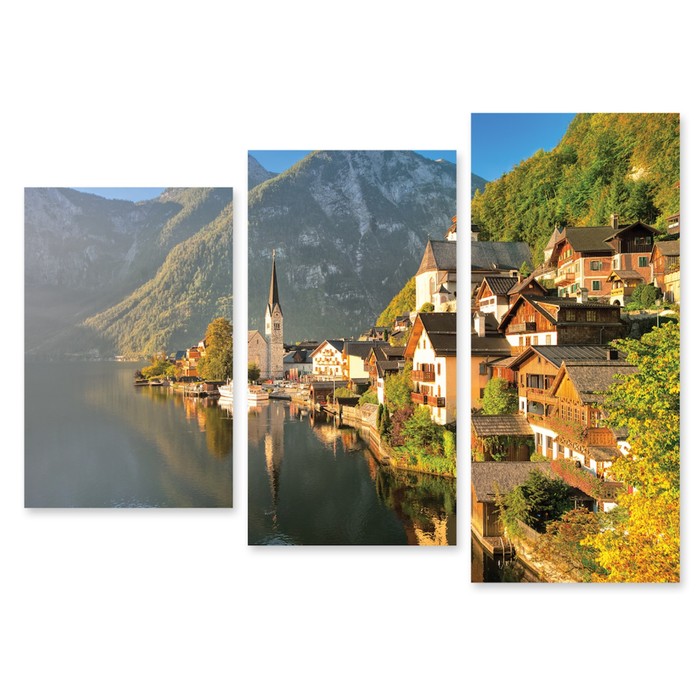 Модульная картина на стекле "Город в горах" 90*65 см