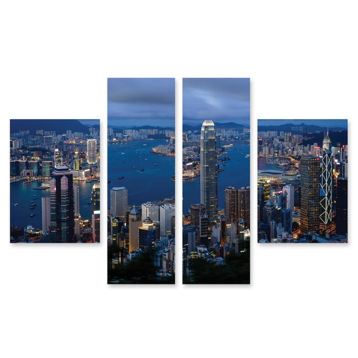 Модульная картина на стекле "Гонконг. Панорама" 90*53 см