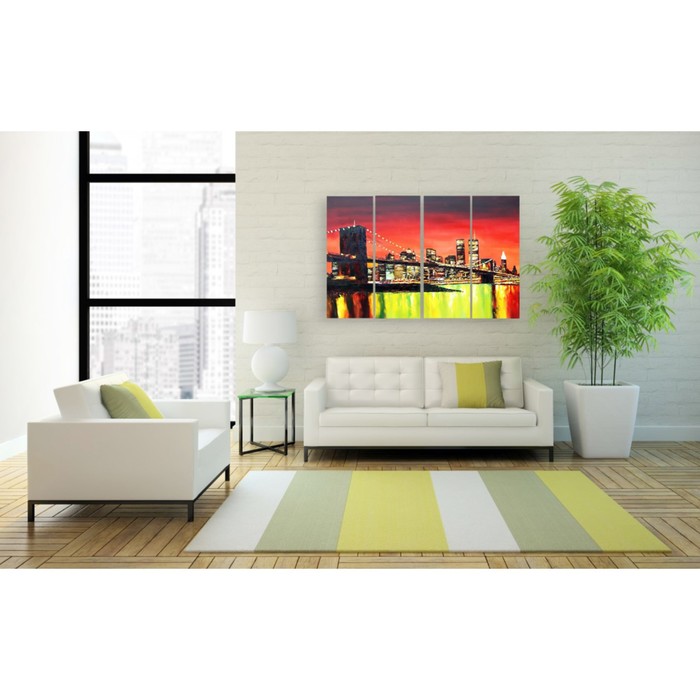 Модульная картина на стекле "Закат в мегаполисе" 150*95 см