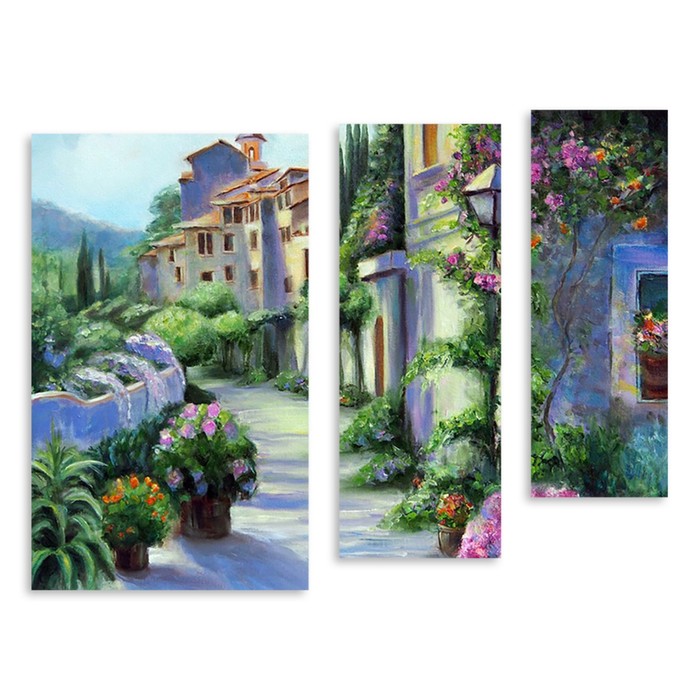 Модульная картина на стекле "Старый городок" 90*71 см