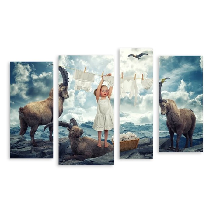 Модульная картина на стекле "Большая стирка" 120*75 см