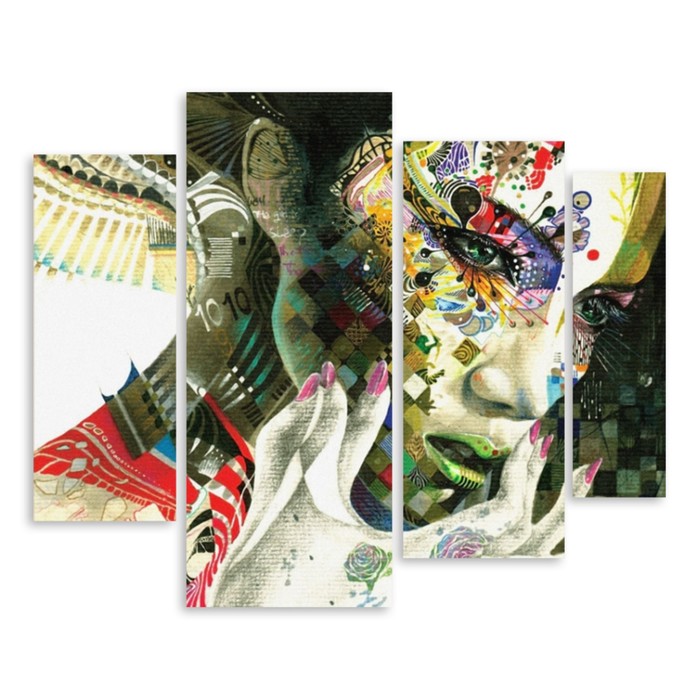 Модульная картина на стекле "Девушка в абстракции" 150*118 см
