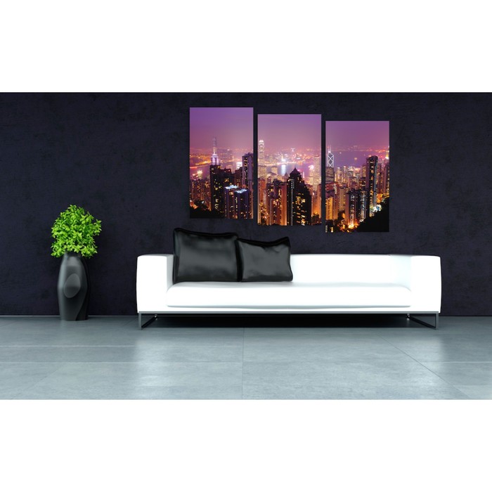 Модульная картина на стекле "Ночной Гонконг" 120*73 см