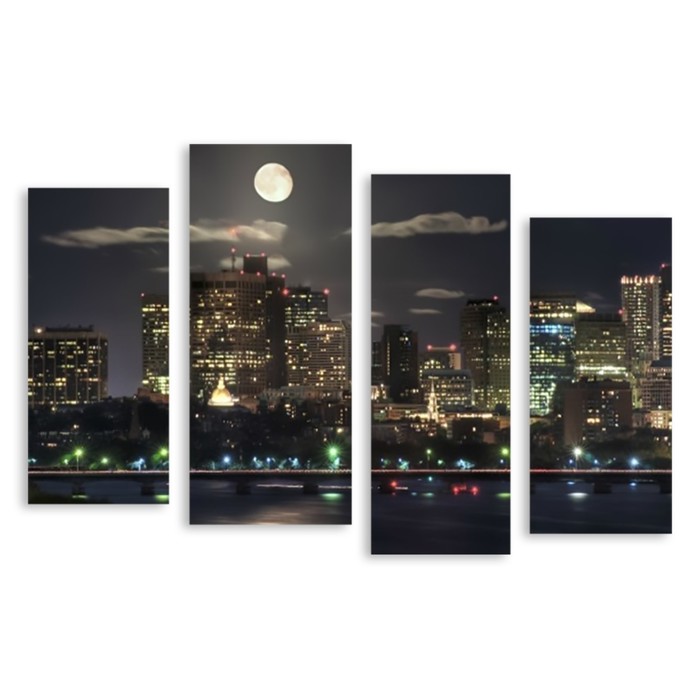 Модульная картина на стекле "Ночной Бостон" 120*79 см