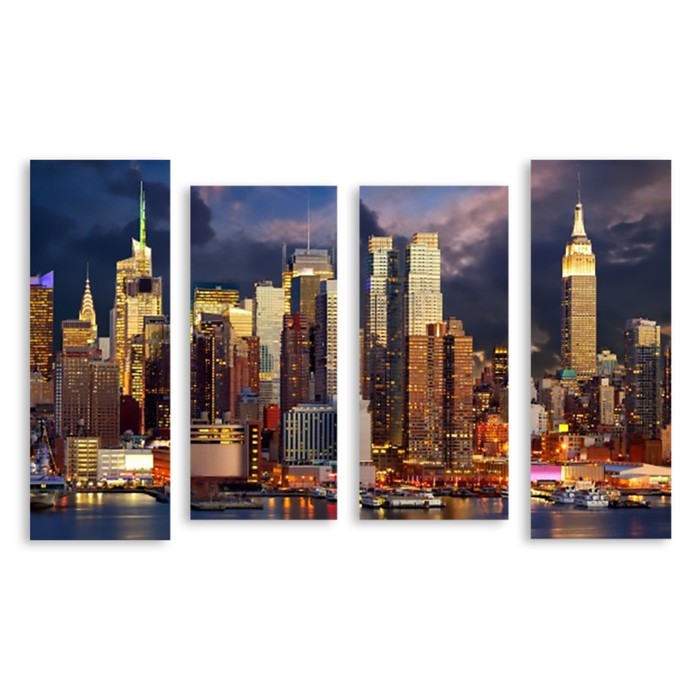 Модульная картина на стекле "Ночной Нью-Йорк" 120*75 см