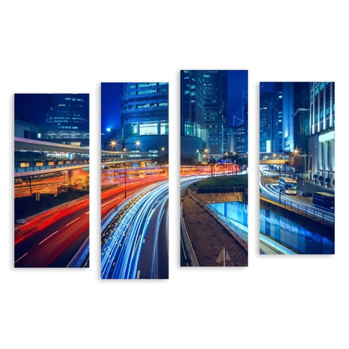 Модульная картина на стекле "Ночной Гонконг" 150*102 см