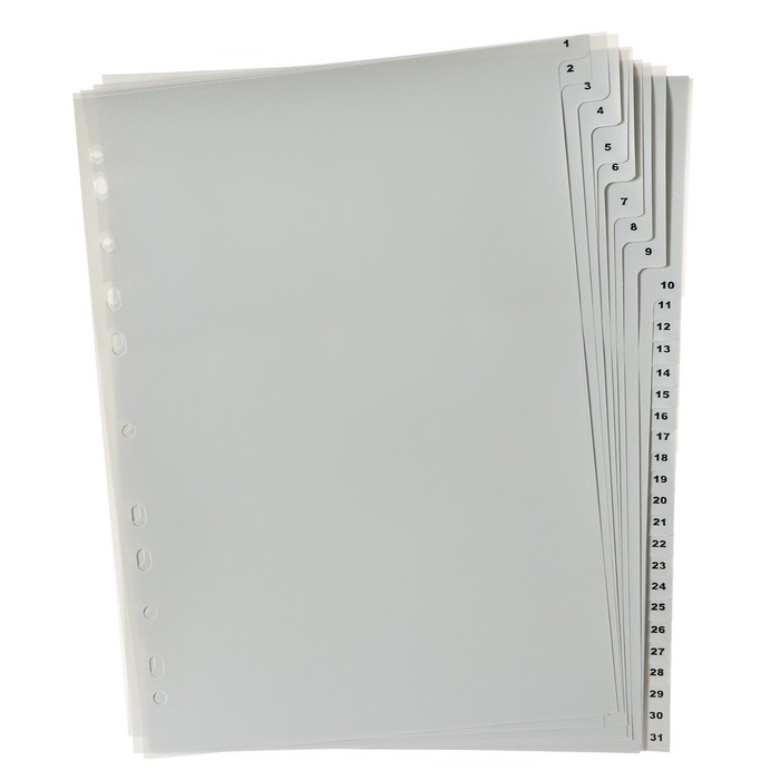 Набор разделителей листов А4 Office-2000, цифровой 1-31, серые, пластик 120 мкм