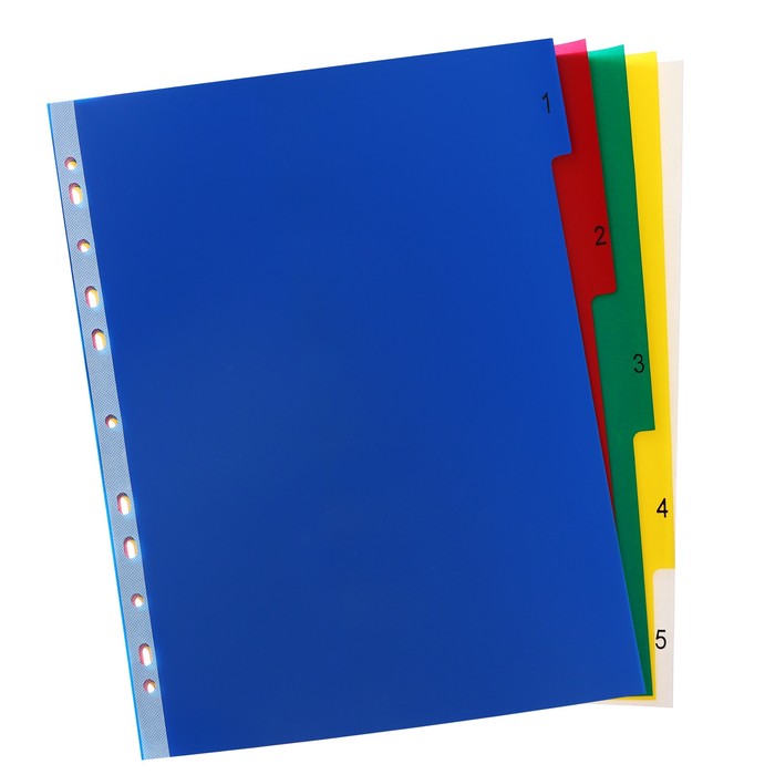 Набор разделителей листов А4+ Office-2000, цифровой 1-5, цветные, пластик 140 мкм