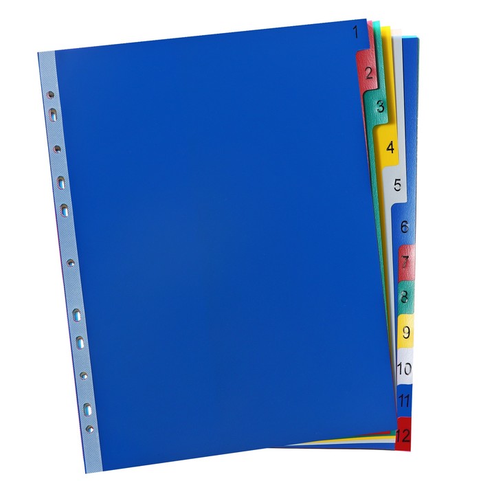 Набор разделителей листов А4+ Office-2000, цифровой 1-12, цветные, пластик 140 мкм