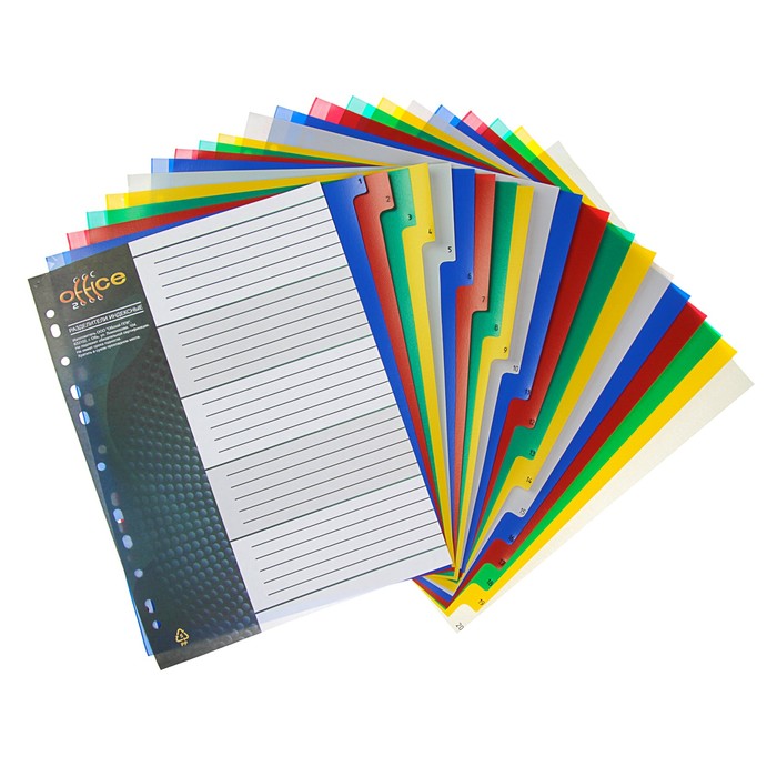 Разделитель пластиковый А4+, 1-20, цветной, 140 мкм Office-2000