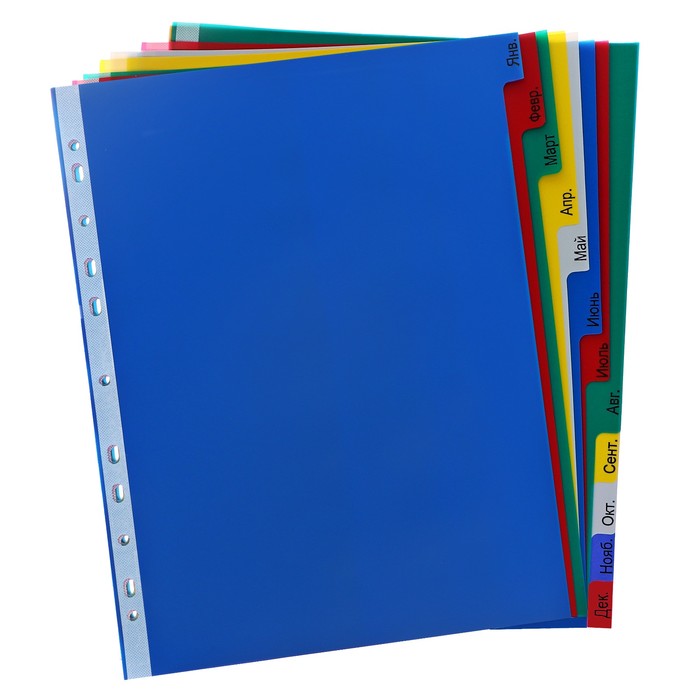 Набор разделителей листов А4+ Office-2000, по месяцам ЯНВ-ДЕК, 12 листов, цветные, пластик 140 мкм