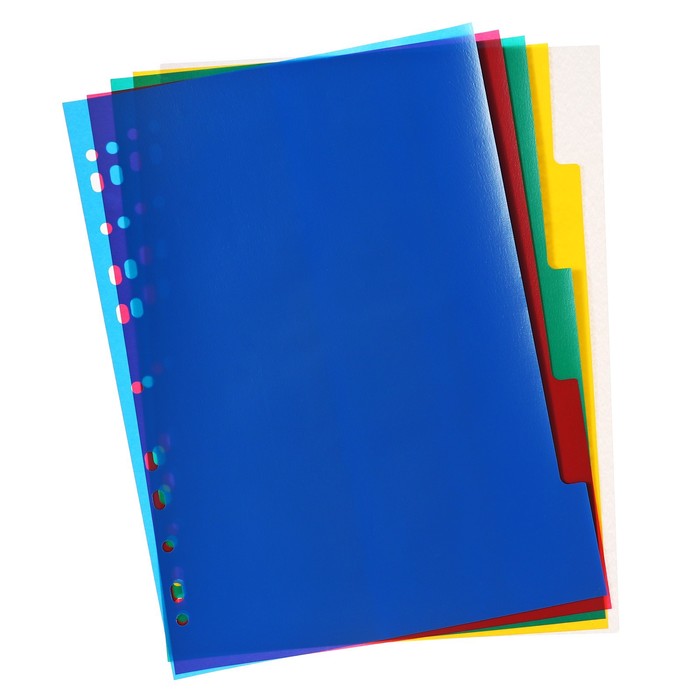 Набор разделителей листов А4 Office-2000, 5 листов без индексации, цветные, пластик 120 мкм