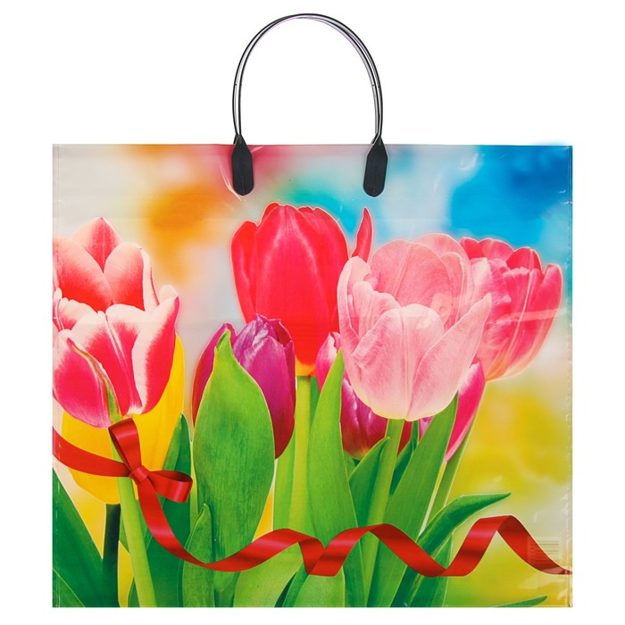 Пакет "Разноцветный букет, полиэтиленовый с пластиковой ручкой, 38х35 см, 110 мкм