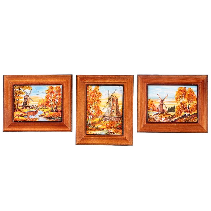 Картина "Мельница" янтарь 7х9 см микс