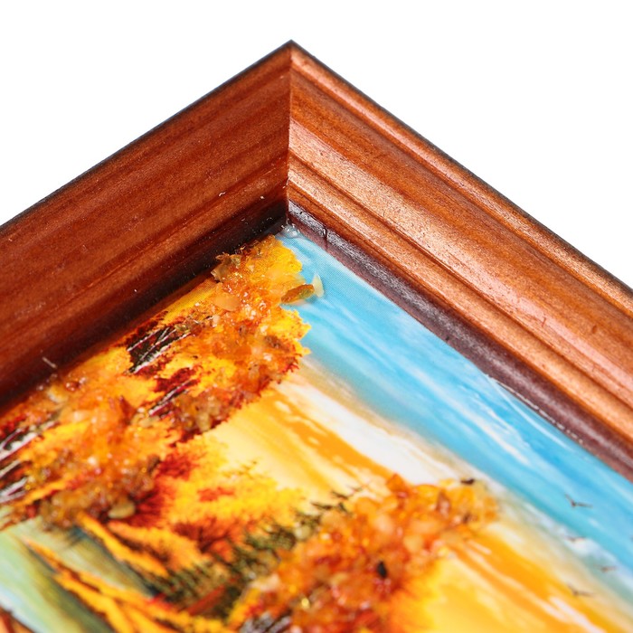 Картина "Дом, мостик, лодка" янтарь 7х9 см микс