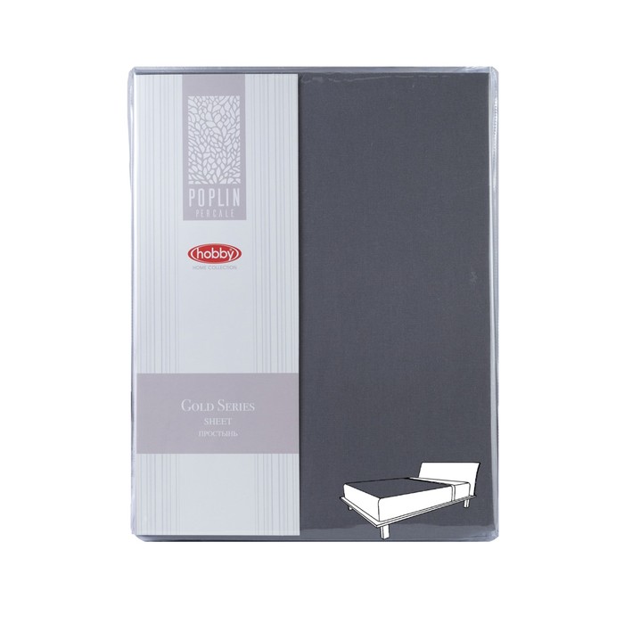 Простыня на резинке, размер 180х200 см, цвет тёмно-серый