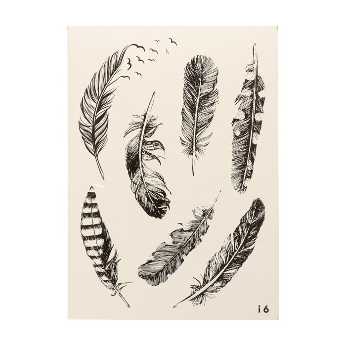 Татуировка переводная "Перья" черно-белая (006)