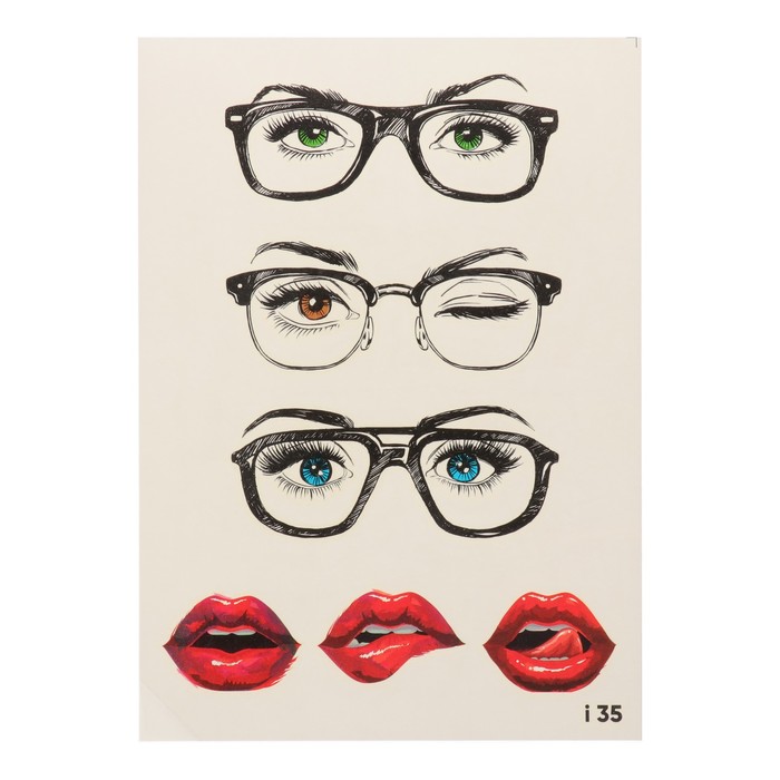 Татуировка переводная "Глаза и губы" (035)