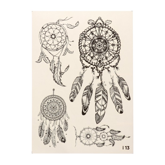 Татуировка переводная "Ловец снов" черно-белая (013)