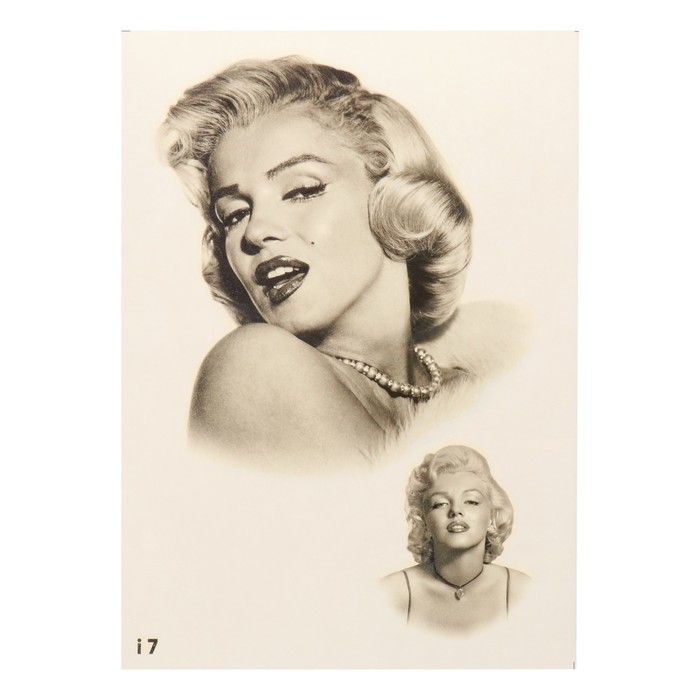 Татуировка переводная "Мерлин Монро" черно-белая (007)