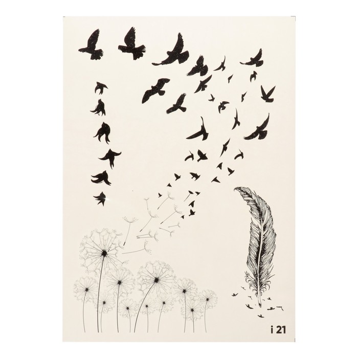 Татуировка переводная "Стая птиц" черно-белая (021)