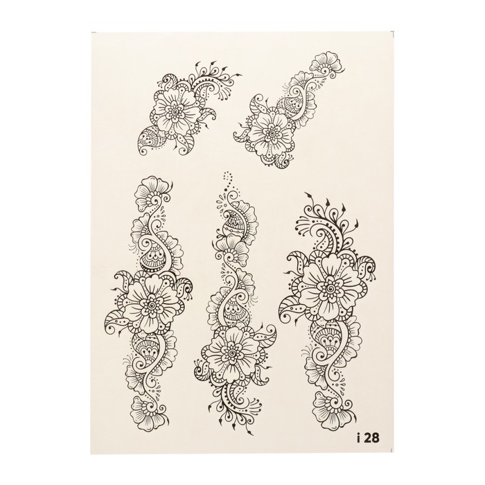 Татуировка переводная "Цветочные узоры" черно-белая (028)