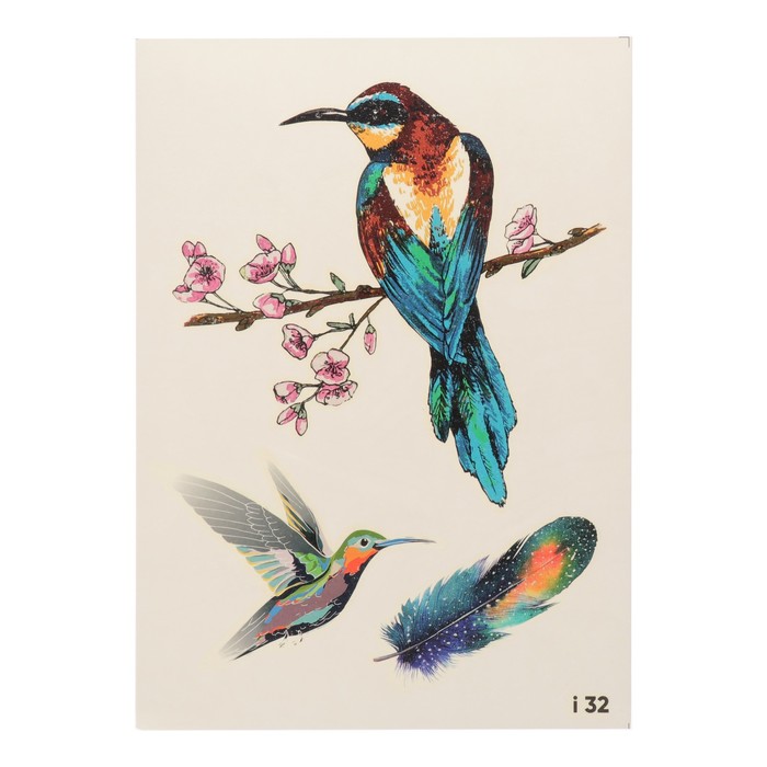 Татуировка переводная "Птицы и сакура" (032)