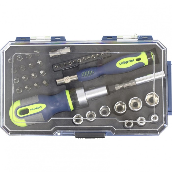 Отвертки СИБРТЕХ, реверсивные, набор бит, торцевых головок, 41 шт., CrV