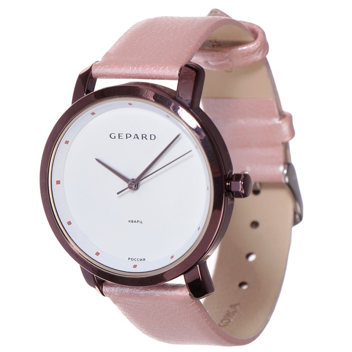 Часы наручные женские Gepard, белый циферблат, розовый ремешок, 1252A15L8-4
