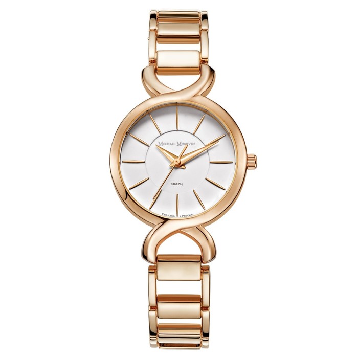 Часы наручные женские ММ, белый циферблат, золотистый браслет, 1258A3B3