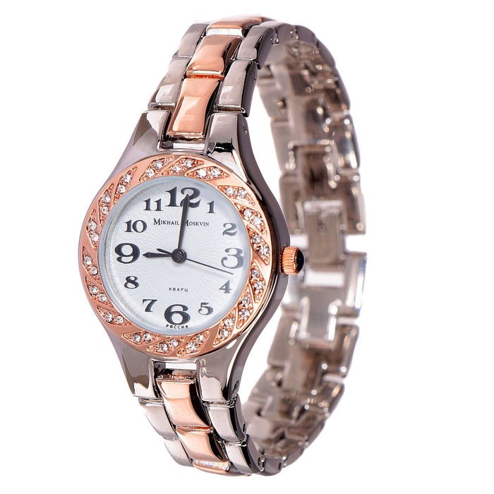 Часы наручные женские "Каприз", белый циферблат, золотистый браслет, 599-10-5