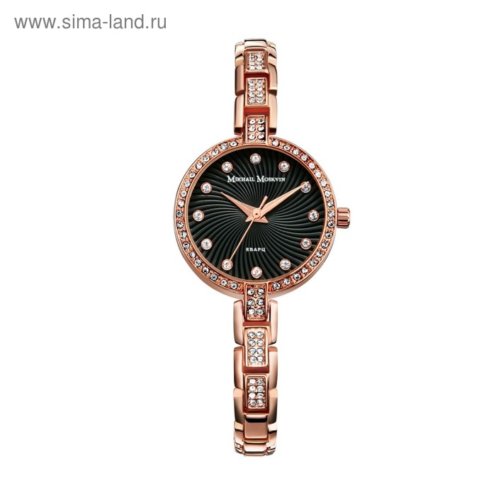фото Часы наручные женские "михаил москвин", чёрный циферблат, золотистый браслет, 577-8-6