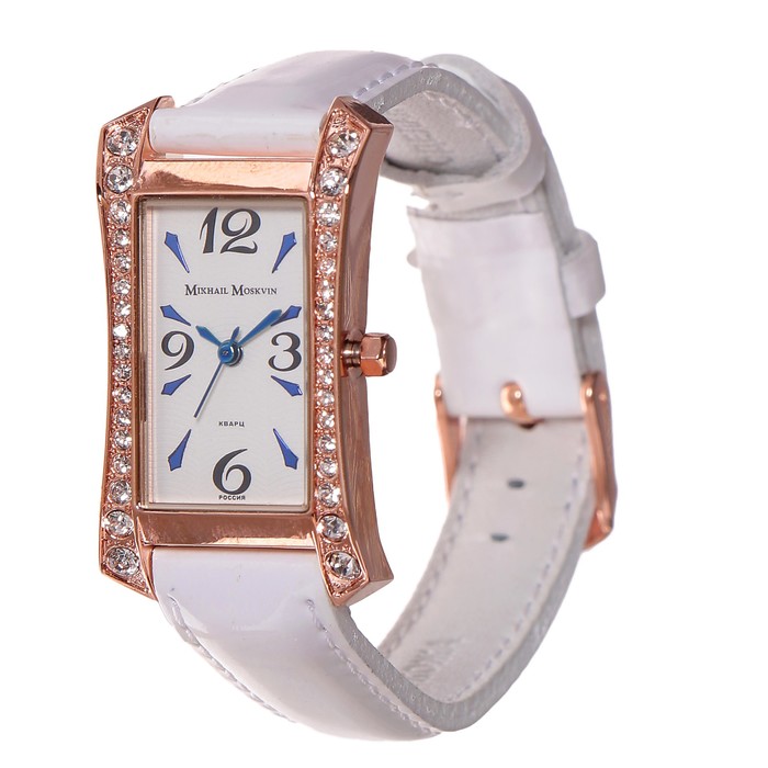 Часы наручные женские "Каприз", белый циферблат, белый ремешок, 565-8-2-2