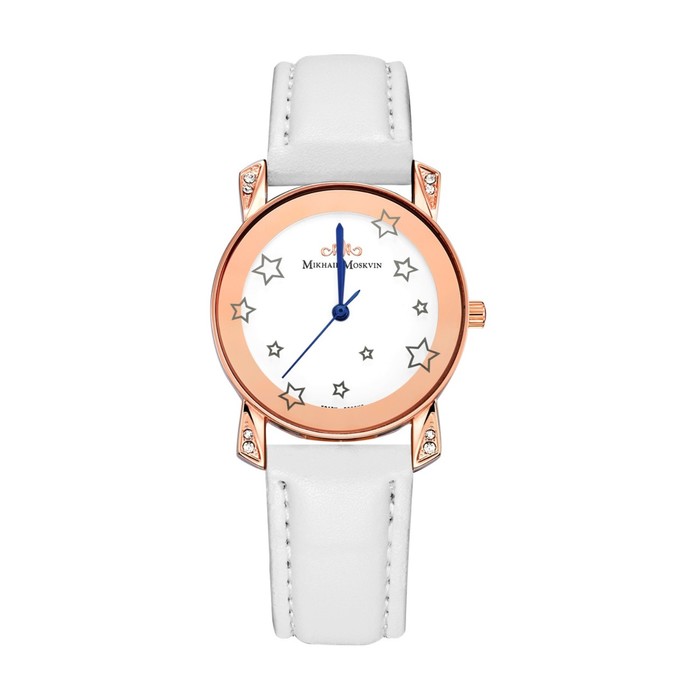 Часы наручные женские "Каприз", белый циферблат, белый ремешок, 582-8-4