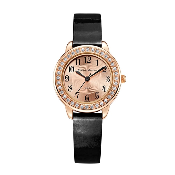 Часы наручные женские "Каприз", золотистый циферблат, чёрный ремешок, 553-8-4