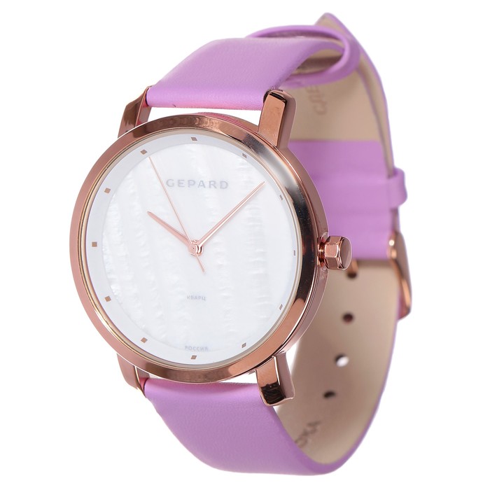 Часы наручные женские Gepard, перламутровый циферблат, сиреневый ремешок, 1252A3L7-12