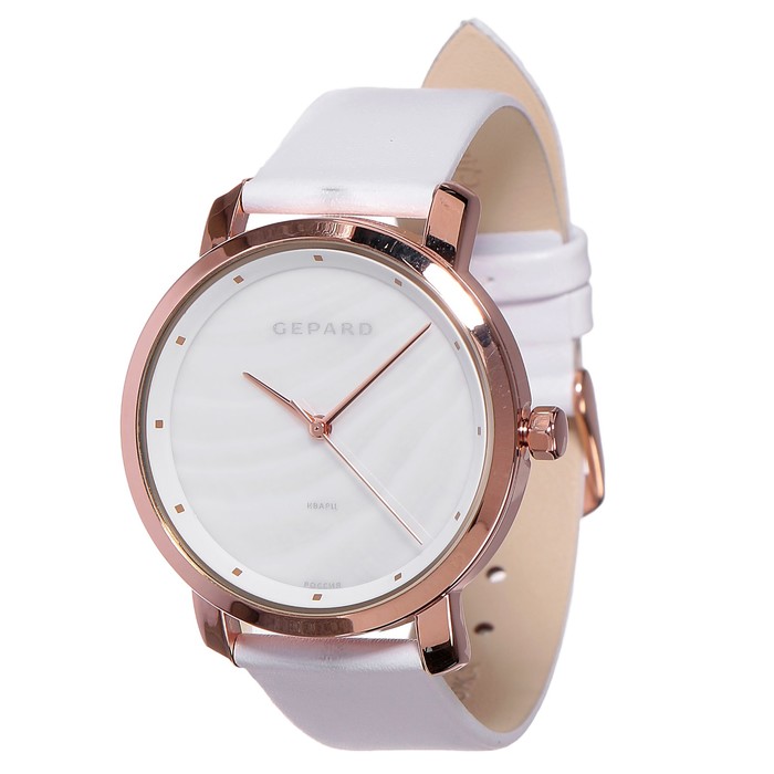 Часы наручные женские Gepard, перламутровый циферблат, белый ремешок, 1252A3L7-2