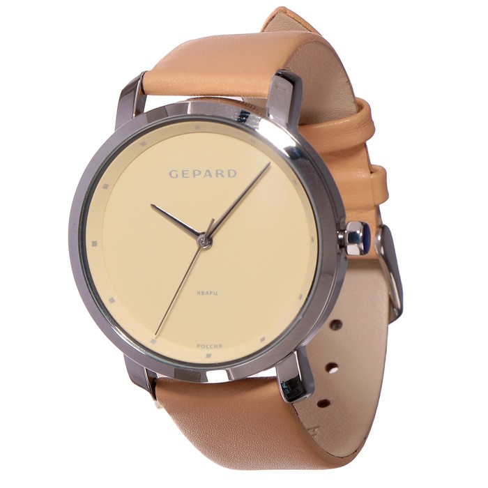 Часы наручные женские Gepard, жёлтый циферблат, бежевый ремешок, 1252A1L3-15