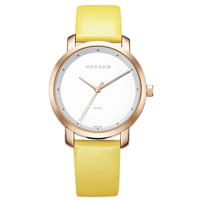 Часы наручные женские Gepard, белый циферблат, жёлтый ремешок, 1252A3L6-16