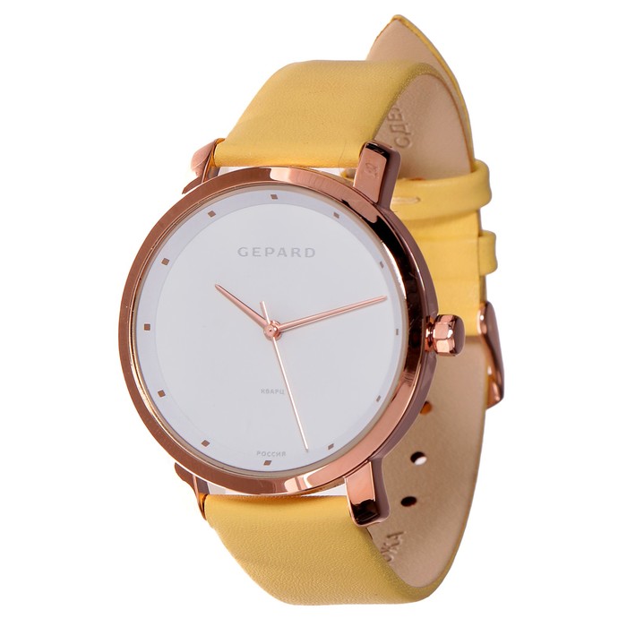 Часы наручные женские Gepard, белый циферблат, жёлтый ремешок, 1252A3L6-16