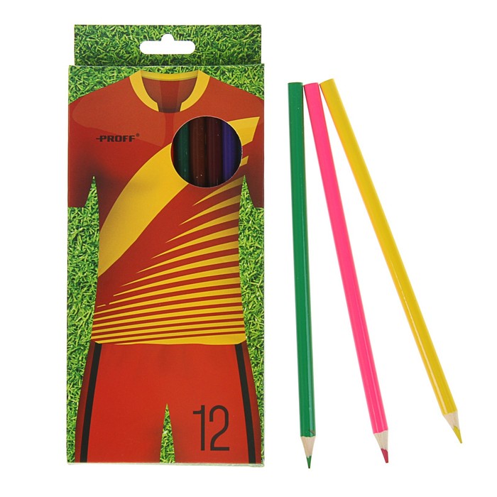 Карандаши 12 цветов Proff "Спорт 3", круглые, картонная упаковка