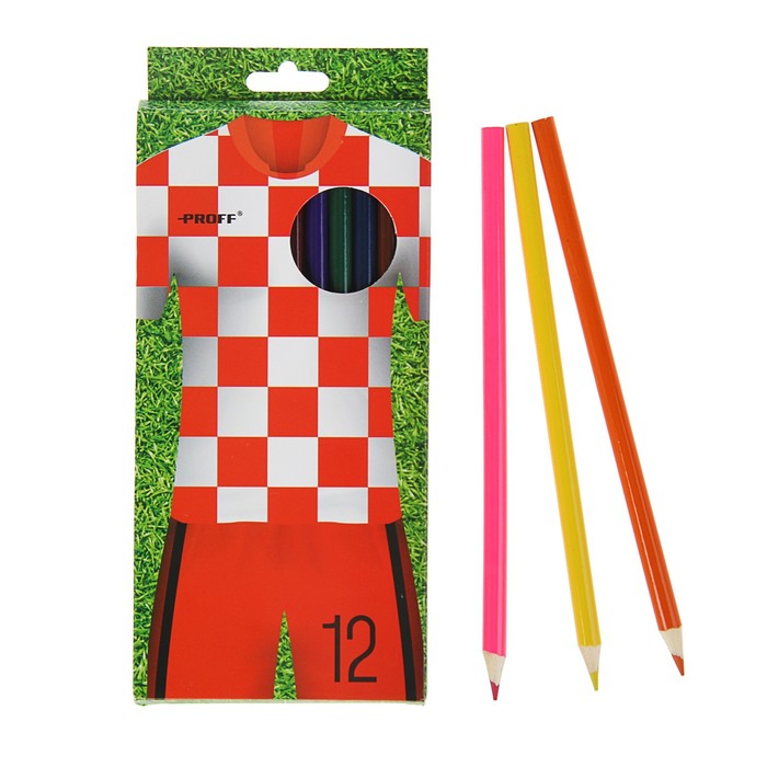 Карандаши 12 цветов Proff "Спорт 4", круглые, картонная упаковка