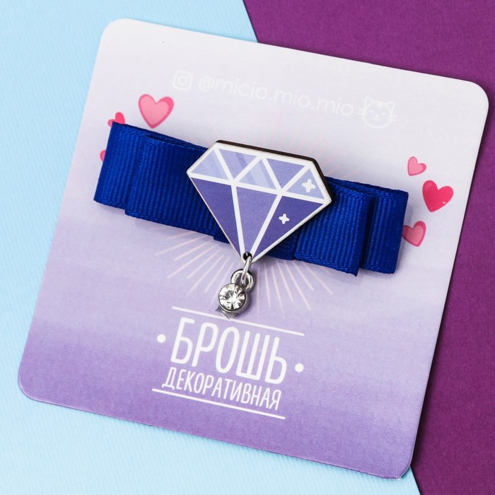 Брошь декоративная с бантиком "Алмаз"