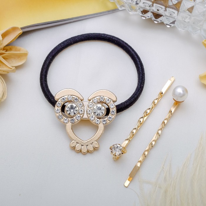 Набор для волос "Мирта" 5,5 см (1 резинка, 2 невидимки) сова