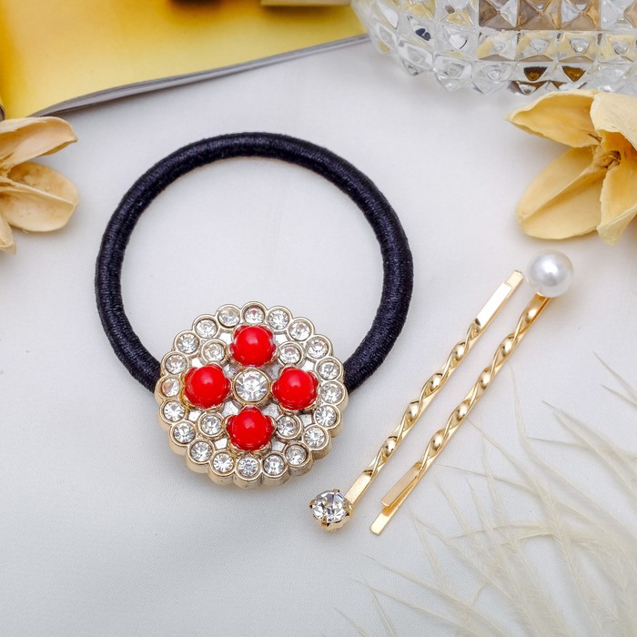 Набор для волос "Роскошь" 5 см (1 резинка, 2 невидимки) бусины