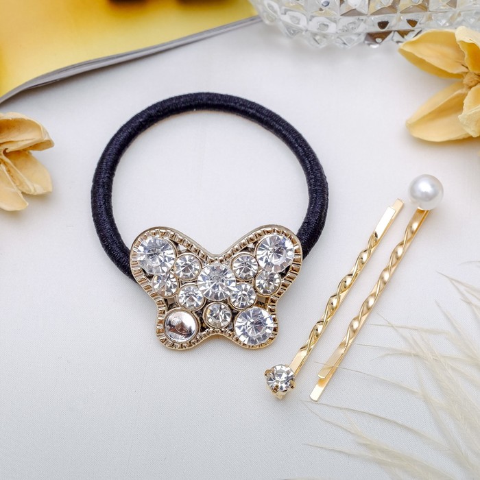 Набор для волос "Ажур" 5 см (1 резинка, 2 невидимки) бабочка